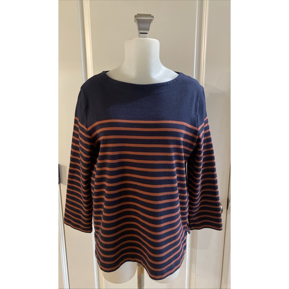 PETIT BATEAU Navy Blue Striped Cut & Sewns Boatneck Pullover Top Size‎ Large